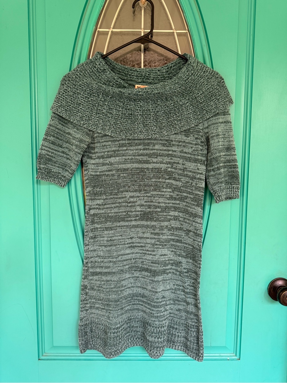 Mudd Marled Teal Off-Shoulder Knit Sweater Dress